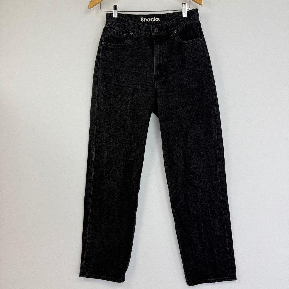 Mother Snacks Jeans Womens 28 Black HW Double Stack Hover Straight Leg - Picture 2 of 16